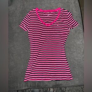 Tommy Hilfiger Pink and Black Striped Tee
